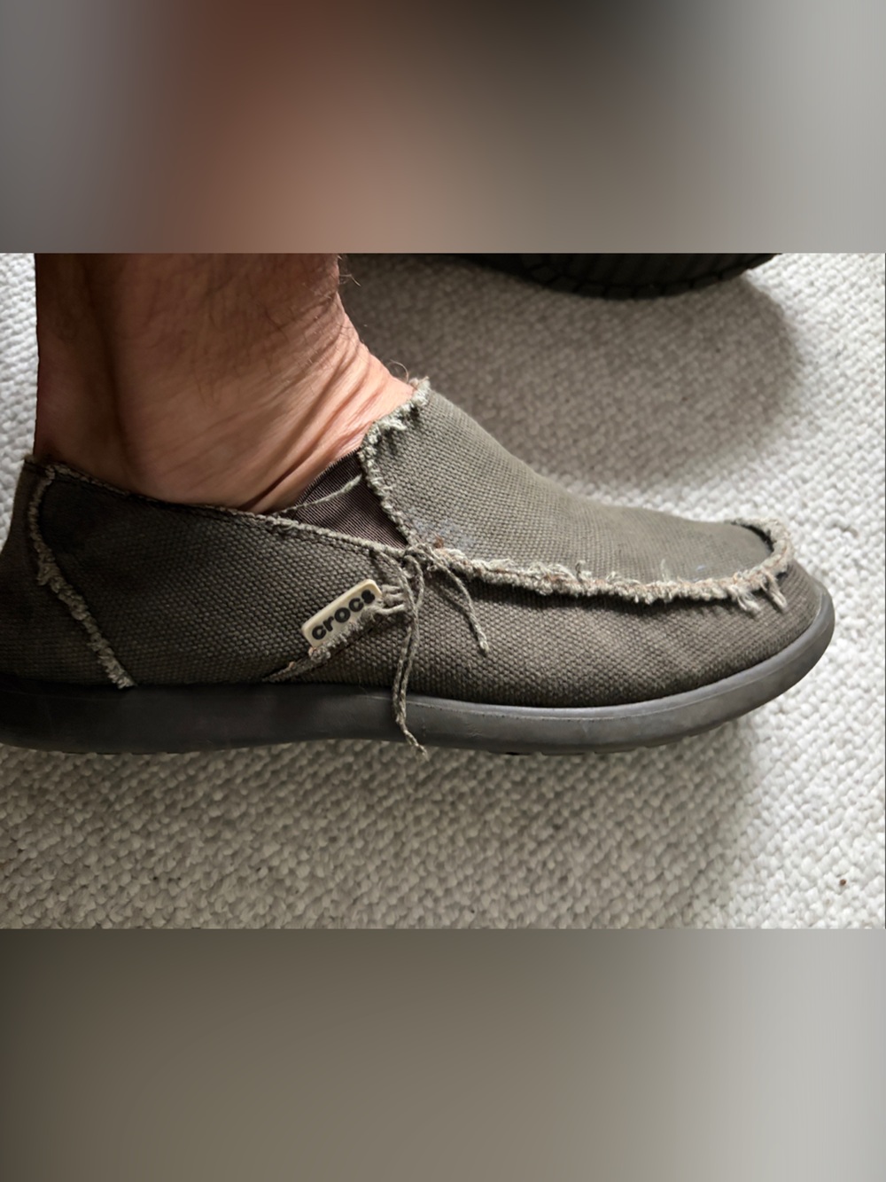 CROCS Olive Green Canvas Frayed Slip-On Loafer